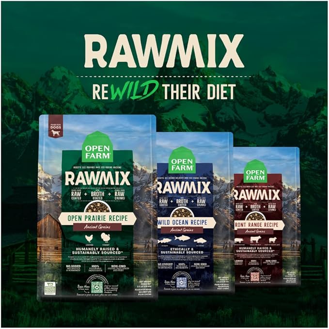 Open Farm RawMix Ancient Grains Prairie Recipe for Dogs, Includes Kibble, Bone Broth, and Freeze Dried Raw, Inspired by The Wild, Humanely Raised Protein and Non-GMO Fruits and Veggies, 20 lb