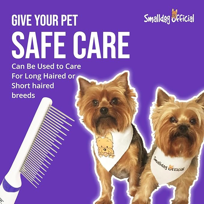 Tangles Be Gone Steel Metal Dog Comb for Brushing Small and Toy Breed Dogs, to Groom and Remove Debris and Mats, from Fur and Coat
