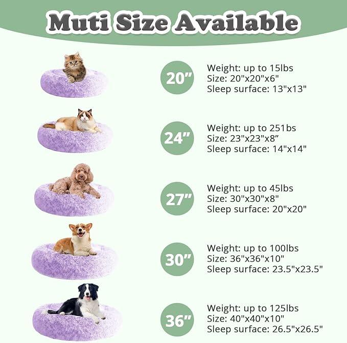 JOLLYVOGUE Dog Beds, Calming Small Dog Bed, Anti-Anxiety Dog Bed for Small Dogs, Fluffy Donut Dog Bed, Cozy Dog Cat Cushion Bed for Small Medium Dogs (24")