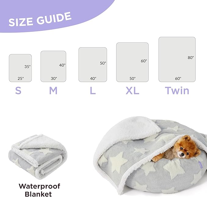 Lesure Waterproof Dog Blanket for Small Dogs - Washable Double Sided Dog Blankets with Warm Jacquard Shag and Soft Sherpa Fleece, Pet Cat Blanket for Couch Protection, 3D Textured Star, Grey
