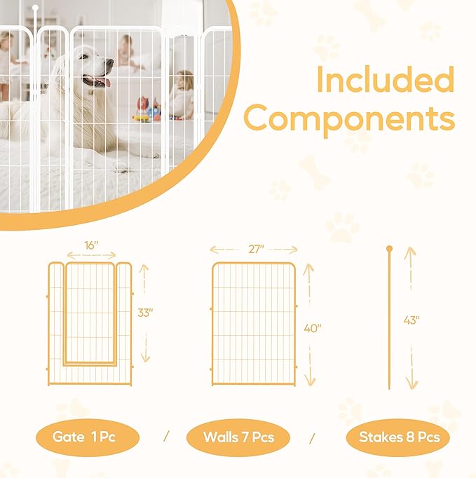 HealSmart Dog Playpen Indoor, Puppy Playpen Indoor for Yard, Camping, 40" Height 8 Panels Heavy Duty Dog Pen for Small/Medium Dogs, White