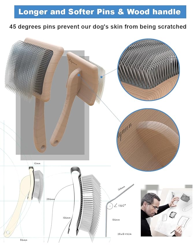 Dog Slicker Brush, Large Dog Brush, Professional Doodles Brush, for Poodles, Goldendoodles and Labradoodles, Easy to Remove Tangles, Mats and Fluff, Wood