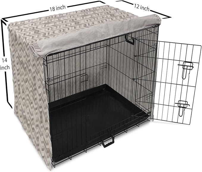 Lunarable Chevron Dog Crate Cover, Monochrome Stripes 3 Dimensional Pattern Geometric Chevron Design Abstract, Easy to Use Pet Kennel Cover for Small Dogs Puppies Kittens, 18 Inch, Taupe and Grey