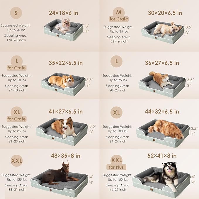 EHEYCIGA Orthopedic Dog Bed for Medium Dogs, Waterproof Memory Foam Medium Dog Beds with Sides, Non-Slip Bottom and Egg-Crate Foam Medium Dog Couch Bed with Washable Removable Cover, Greyish Green