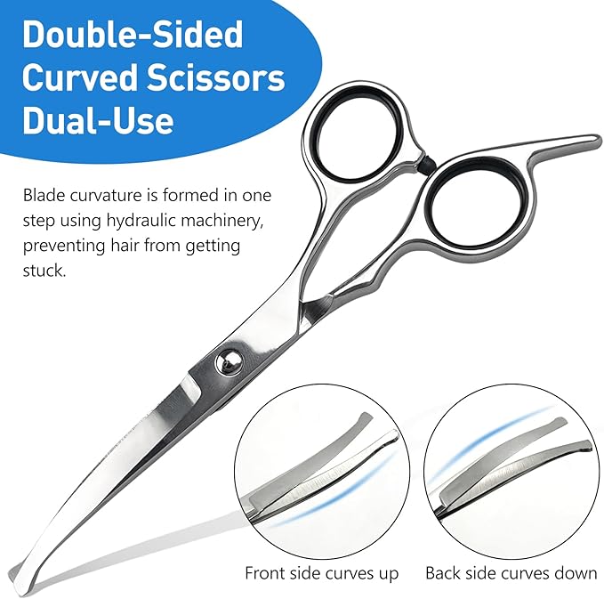 Professional Curved Dog Grooming Scissors with Rounded Tips, Cat Shears, 4CR Stainless Steel Curved Blades, Pet Home Grooming Tools