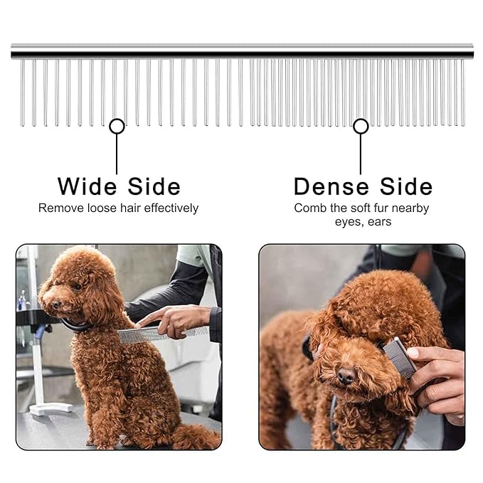 Stainless Steel Grooming Comb for Dog Cats and Pets Dog & Cat Dematting Comb: Pet Grooming Tool for Removing Loose Undercoat, Mats, and Tangled Hair - Doodle Dematting Comb, Self-Cleaning