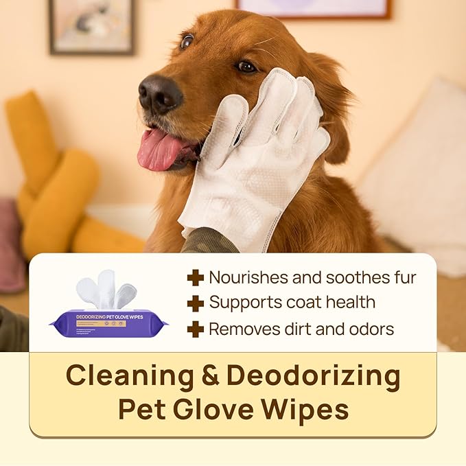 HICC PET Dog Wipes Cleaning Deodorizing, Nourish Fur and Eliminate Odors, Hypoallergenic Dog Cleaning Glove Wipes with Coconut Oil, No Rinse Cat Cleaning Wipes for Daily Care(unscent)