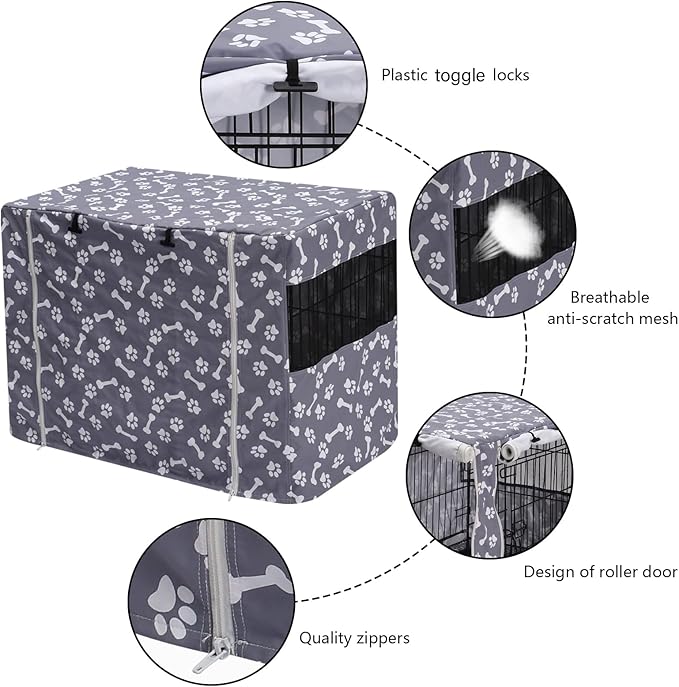 Pethiy Dog Crate Cover Durable Polyester Pet Kennel Cover Universal Fit for Wire Dog Crate - Fits Most 24 inch Dog Crates - Cover only-Sky Gray-24