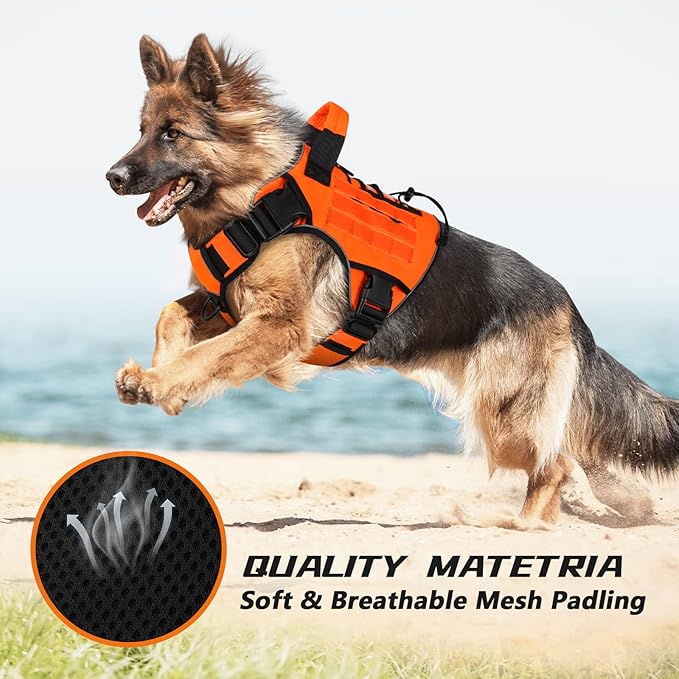 WINGOIN Orange Tactical Dog Harness Vest for Large Dogs No Pull Adjustable Reflective Military Pet Harness with Handle for Golden Retriever, Doberman Pinscher, Rottweiler, Great Dane Service Dog (XL)