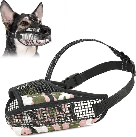 Dog Muzzle for Large Medium Small Dogs, Soft Mesh Muzzle for Dogs with Reflective Adjustable Strap, Prevent Biting Chewing and Licking, Dog Nose Open Design for Reduction Friction (Pink, L)