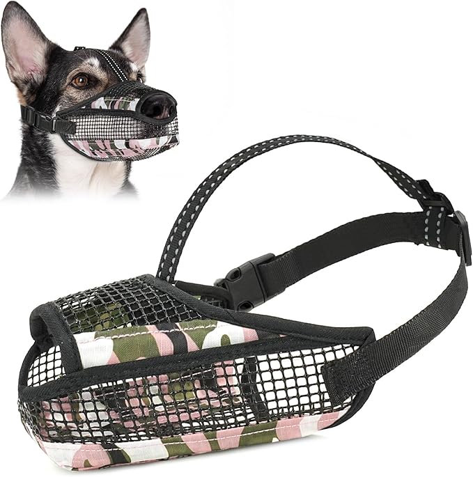 Dog Muzzle for Large Medium Small Dogs, Soft Mesh Muzzle for Dogs with Reflective Adjustable Strap, Prevent Biting Chewing and Licking, Dog Nose Open Design for Reduction Friction (Pink, M)