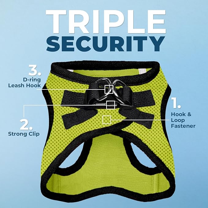 Voyager Step-in Air Dog Harness - All Weather Mesh, Reflective, No Pull Harness for Small, Medium Dogs, Cats - Secure with Hook & Loop Fastener, Buckle, Double D-Rings - Lime Green/Black Trim, XL