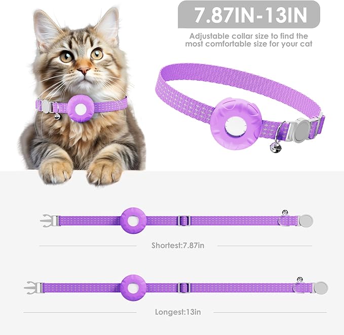 Pet Tracker for Cats, Compatible with Apple Find My App (Only iOS), Cat Tracker Collar with Safety Elastic Buckle, Cat GPS Tracker Works with Any Collar, No Monthly Fee, Waterproof, Purple