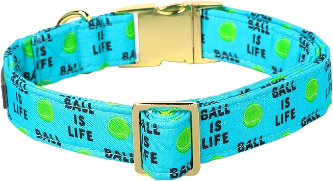 Lionet Paws Dog Collar, Comfortable Adjustable Cute Collar with Metal Buckle for Male Female Dogs Gift, Tennis Ball Pattern, Medium, Neck 13.5-22 inches