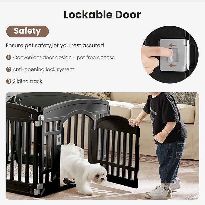 Dog Playpen 4-Panel 24" | Safe & Secure Indoor/Outdoor Pet Fence | Folding & Portable |35 x 35 x 24IN, Ideal for Small to Medium Dogs | Easy to Clean (Black)