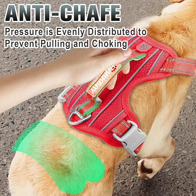 BARKBAY No Pull Dog Harness Large Reflective Dog Harness with Front Clip and Easy Control Handle for Walking Training Running with ID tag Pocket(Red,L)