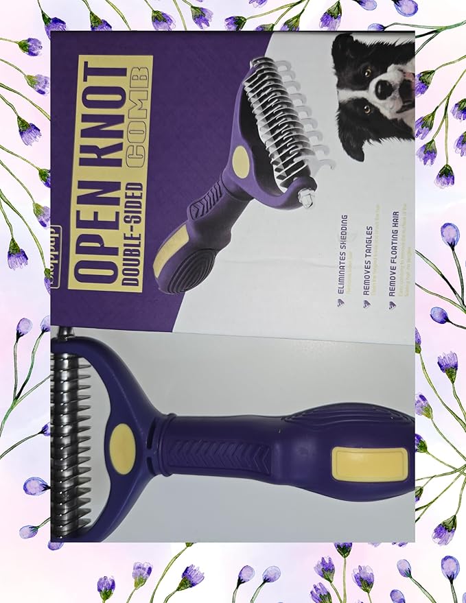 Open Knot Untangling Comb for Dogs and Cats, Double-Sided, Purple