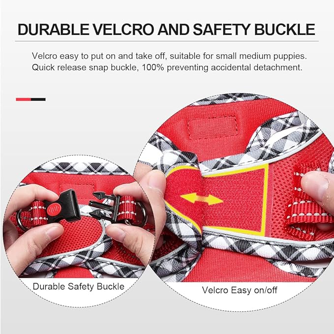 Mercano Soft Mesh Dog Harness and Leash Set, No-Chock Step-in Reflective Breathable Lightweight Easy Walk Escape Proof Vest Harnesses with Safety Buckle for Small Medium Dogs, Cats (Red, XS)