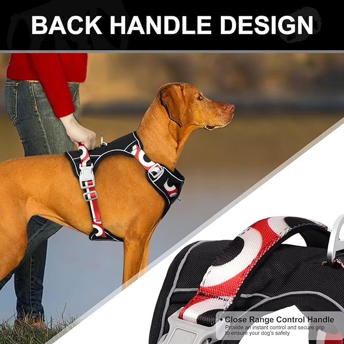 No Pull Dog Harness and Leash Set,Reflective Dog Harness with Easy Control Soft Handle,Adjustable and Comfortable for Easy Walking,Fit Small Medium Large Breed Dogs,Black,M