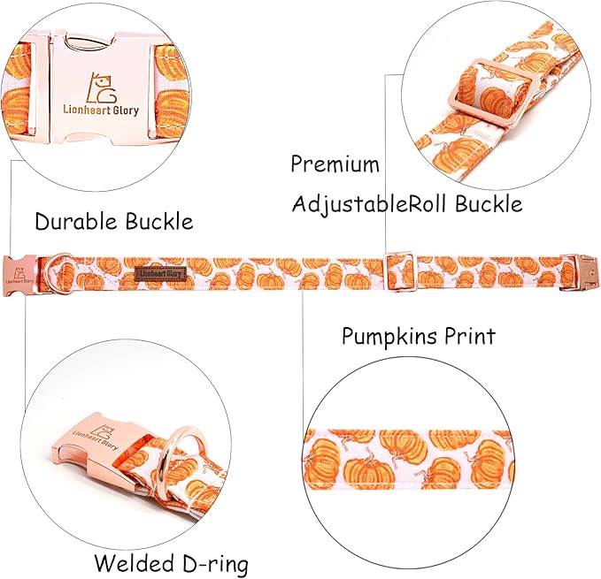Lionheart glory Halloween Dog Collars Pumpkin Dog Collar Heavy Duty Adjustable Fall Dog Collar for Small Collar Dog Female or Male Dog Collar