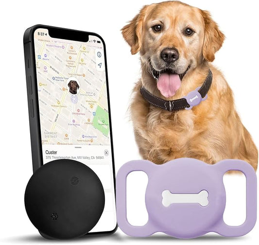 Smart Pet Tracker, Dog Tracker with Black Collar Holder, Smart Tag for Seamless Location Tracking, Work with Find My, Not GPS Tracker (Purple)