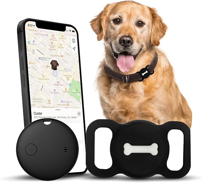 Smart Pet Tracker, Dog Tracker with Collar Holder, Smart Tag for Seamless Location Tracking, No Monthly Fee MFi Certificated, Work with Find My, No GPS Tracker, iOS Only, Black