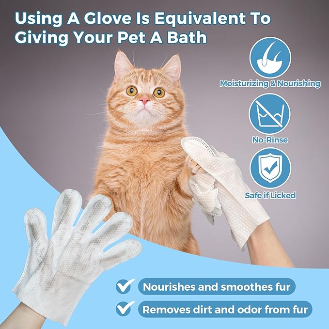 Vannon Portable Pet Bathing Wipes for Dogs & Cats, Cleaning & Odor-Controlling Extra Thick Grooming Glove Wipes for Daily Care and Traveling, Rinse Free, Nourish Fur, Individually Packaged, 10 PCS