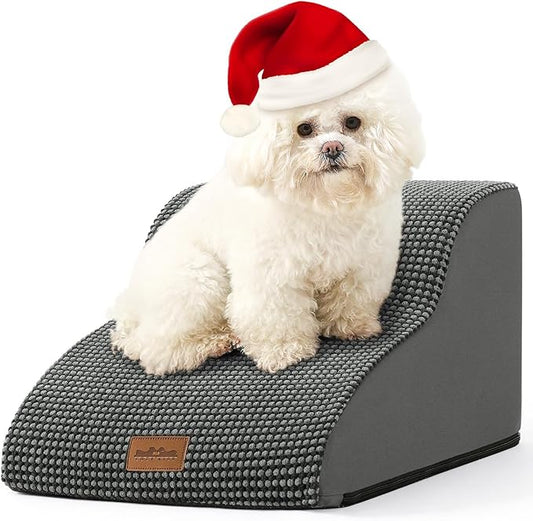 Dog Stairs for Bed, Small Dogs Ramp with Leakproof Fabric Cover, Foam Pet Steps for Cat and Sofa, Lightweight, Non-Slip, Durable, Comfort (Dark Grey, 15.7x19.7x11.8in, 2)