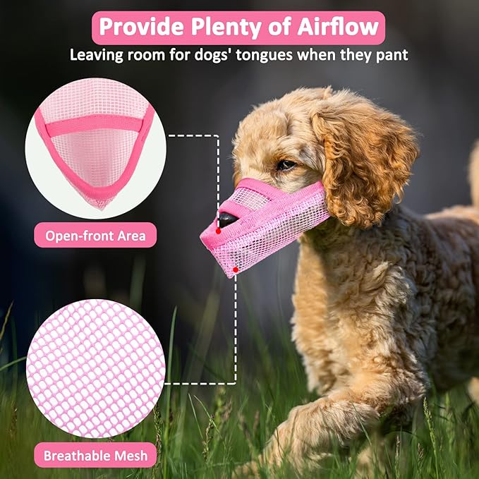 Crazy Felix Nylon Dog Muzzle for Small Medium Large Dogs, Air Mesh Breathable and Drinkable Pet Muzzle for Anti-Biting Anti-Barking Licking (XXXS, Pink)