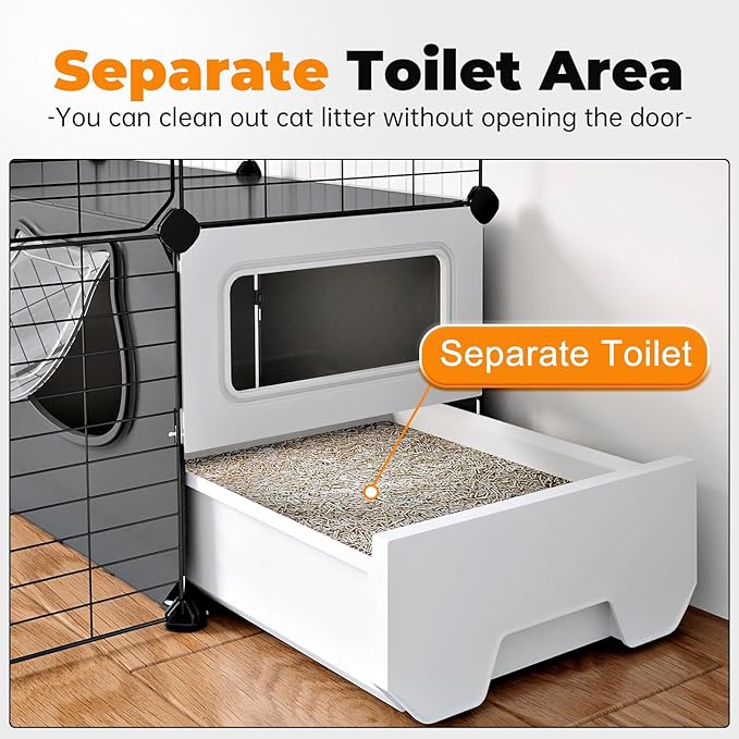 Oneluck Cat Cage with Litter Box, 4-Tier DIY Enclosures Detachable Metal Wire Kennel Indoor Crate Large Exercise Place Ideal for 1-2 Cats