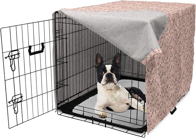 Lunarable Dusty Rose Dog Crate Cover, Square Shapes Mosaic Tile Design Rows in Retro Tones Geometrical Colorful, Easy to Use Pet Kennel Cover for Small Dogs Puppies Kittens, 22 Inch, Rose Peach Plum