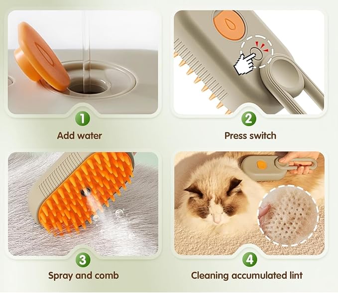 Pet Grooming Brush with Silicone Bristles for Dogs and Cats, Handheld Design, Beige and Orange