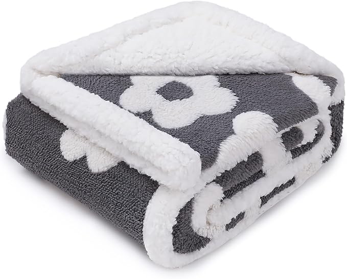 Luciphia Waterproof Dog Cat Blanket Fluffy Thick Fleece Pet Blanket,Washable Double Sided Sherpa Calming Blankets Flower Print Blankets for Medium Large Dogs Cats(Dark Grey,85x57 inches)