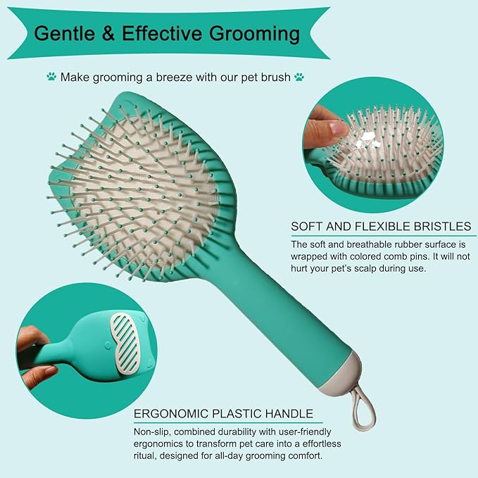 Soft Bristle Cat-Ear Puppy Brush Small Dogs Gentle Comb Grooming Tool Yorkie Shih Tzu Maltipoo Maltese (Sky Blue)