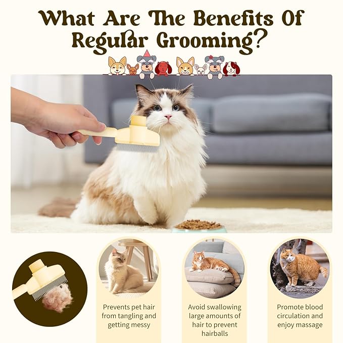 1Pcs Pet comb and Wall Corner Massage comb,for Dogs & Cats with Long & Short Stainless Steel Metal Teeth for Shedding and Tangles, Self-Cleaning Pet COmb for Dogs and Cats,Comfort safety,Anti static