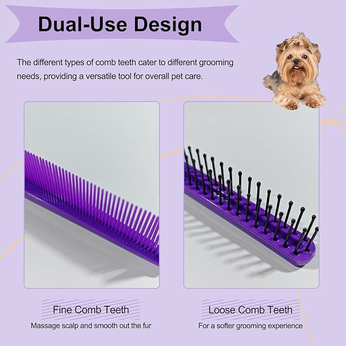 Folding Small Dog Grooming Brush - Perfect for Shih Tzus, Yorkies, and Maltipoos - Ideal Puppy Hair Brushes for Maltese and Small Breeds (Purple)