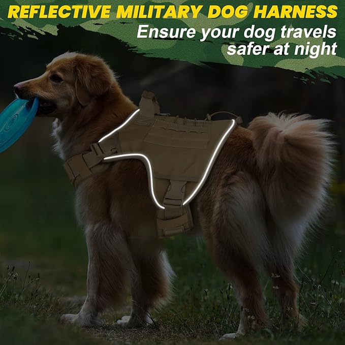 Tactical Dog Harness Vest for Large Dogs No Pull Adjustable Reflective Military Pet Harness with Easy Control Handle with Hook & Loop Panels for Walking Hiking Training(XL)