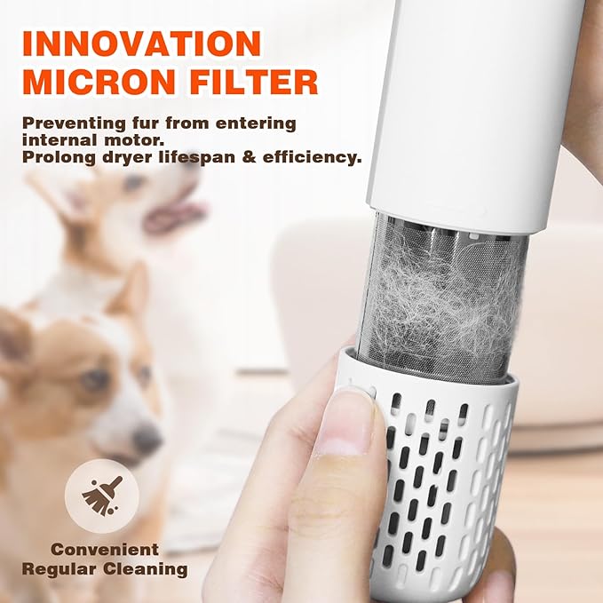 Portable Handheld Pet Grooming Hair Dryer, Dog Hair Dryer Pet Grooming Dryer Smart Temp Feature, lower noise, Adjustable 3 Temperature &3 Airflow Speed for Household Travel Camping