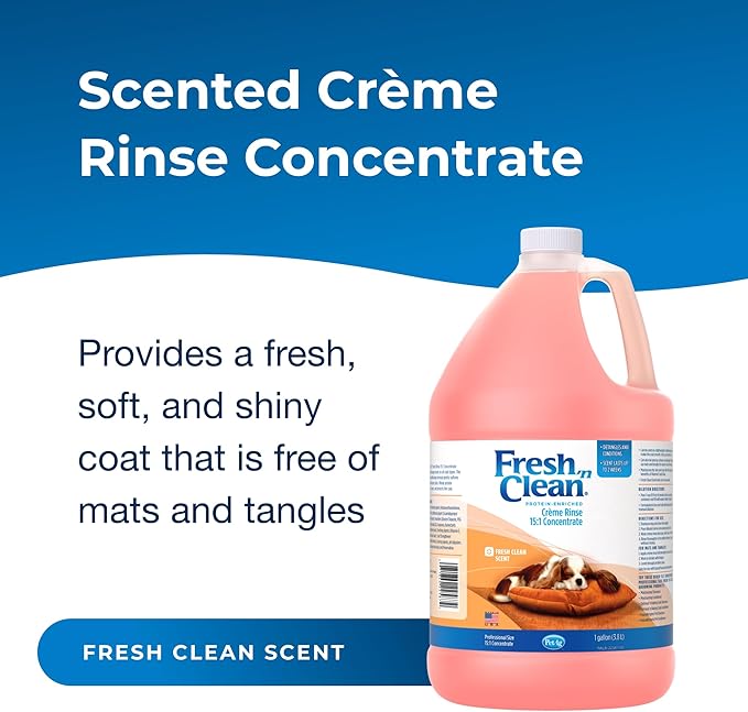 PetAg Fresh ’n Clean Scented Creme Rinse, Classic Fresh Scent (15:1 Concentrate) - 1 Gallon - Conditions Coat and Moisturizes Skin with Vitamin E & Aloe Vera - Soap Free