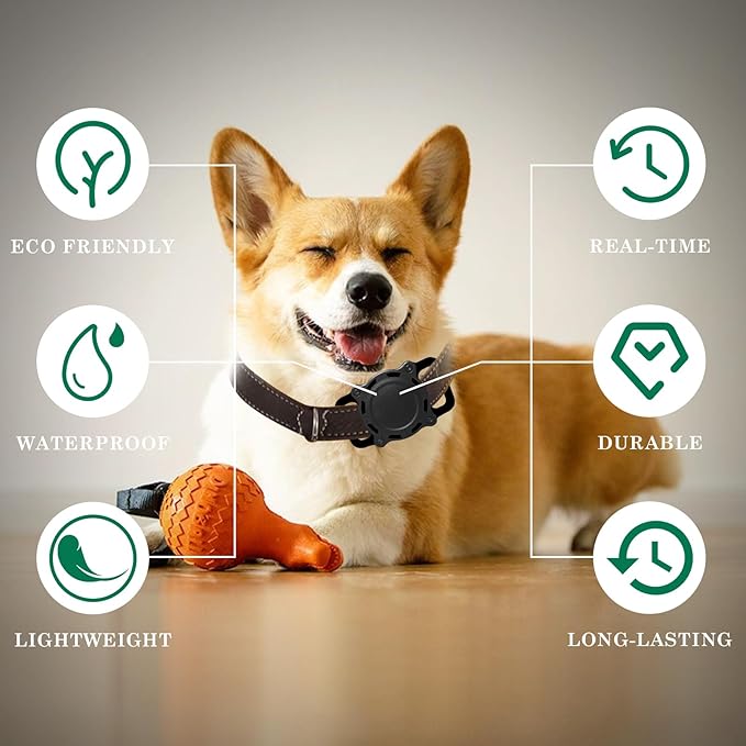 Pet Tracker for Dog, Dog Location Tracker with Holder, Item Finder MFi Certified, No Monthly Fee, Bluetooth & Waterproof, iOS Only Work with Find My Not GPS Tracker (Black)