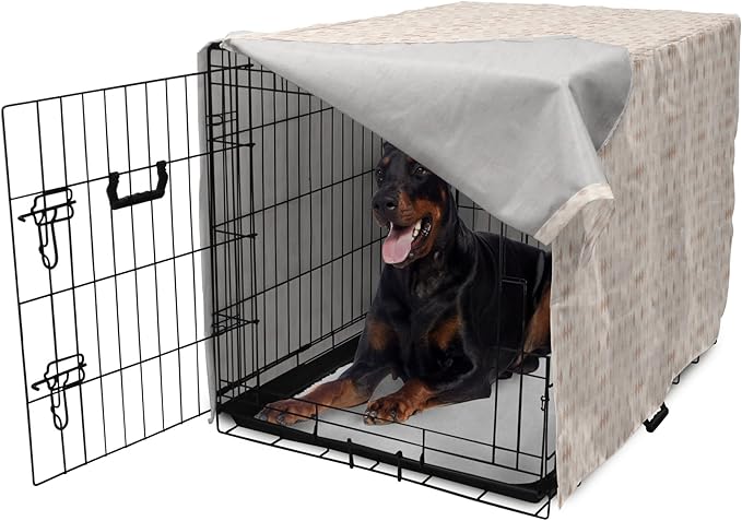 Lunarable Cream Dog Crate Cover, Geometrical Design Soft Colored Diamond Line Harlequin Background Pattern Classic Image, Easy to Use Pet Kennel Cover for Medium Large Dogs, 42 Inch, Tan