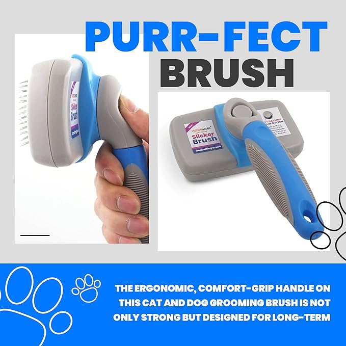 Performore Pet Grooming Brush, Self Cleaning Slicker Brush with Stainless Steel Wire Bristles for Dogs and Cats, Shedding Grooming Tools for Fur Pets Hair Brush