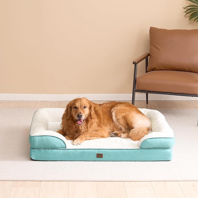 EHEYCIGA Orthopedic Dog Bed for Large Dogs, Waterproof Memory Foam, Turquoise Blue, 35"L x 22"W x 6.5"Th