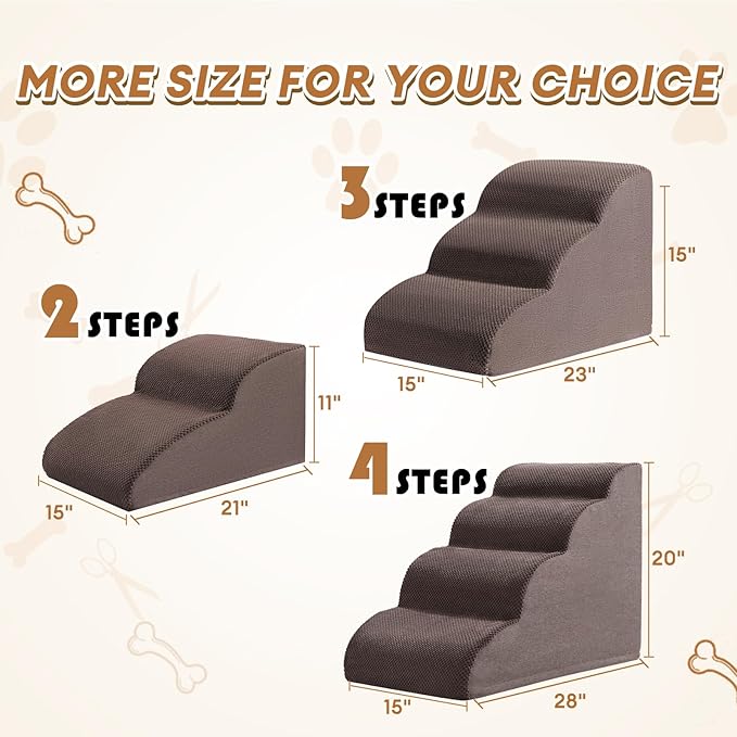 High Density Foam Dog Stairs Ramp for Beds Couches, Romrol Pet Steps with Durable Non-Slip Waterproof Fabric Cover, Dog Slope Stairs Friendly to Small Dogs and Cats or Pets Joints, 2-Tiers