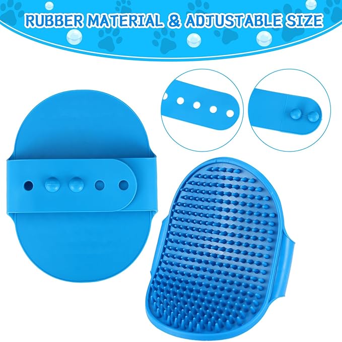 VIWIK 3PCS Dog Grooming Brush Set (Blue) - Scrubber with Adjustable Ring Handle for Bathing and Massaging Long/Short Haired Dogs and Cats, Christmas Gifts