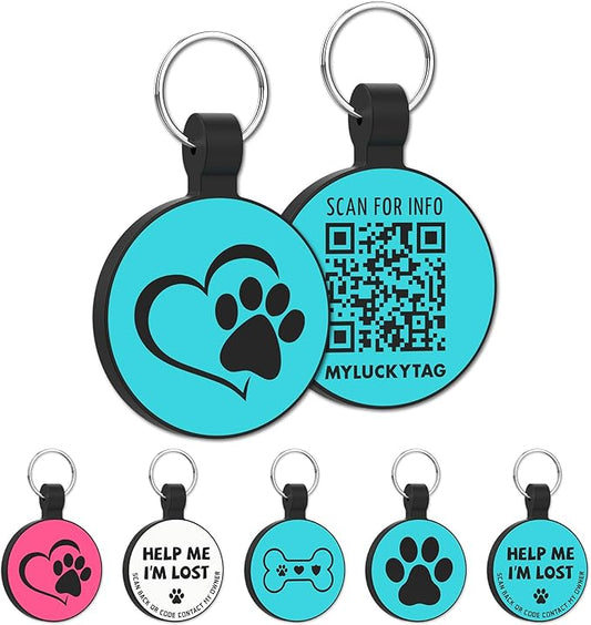 MYLUCKYTAG Silent Silicone QR Code Pet ID Tags Dog Tags - Pet Online Profile - Scan QR Receive Instant Pet Location Alert Email