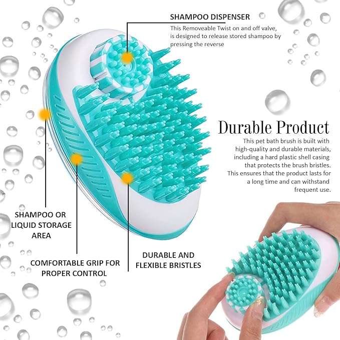 Pet Bath Brush Scrubber for Dogs | Soft Silicone Scrubbing Brush with Shampoo Dispenser for Showering and Grooming | Perfect Pet Bath Scrubber for Short Haired Dogs