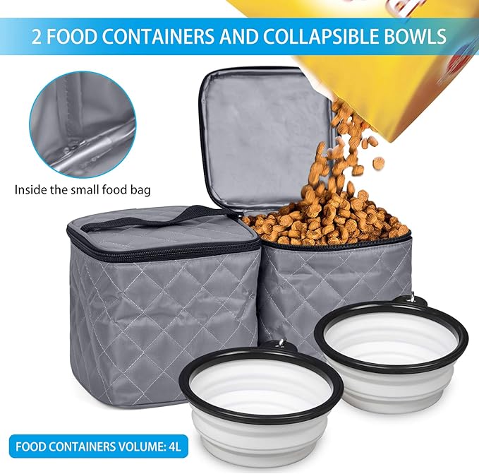 BAGLHER Dog Travel Bag,Airline Approved Pet Supplies Backpack, Dog Travel Backpack with 2 Silicone Collapsible Bowls and 2 Food Baskets.