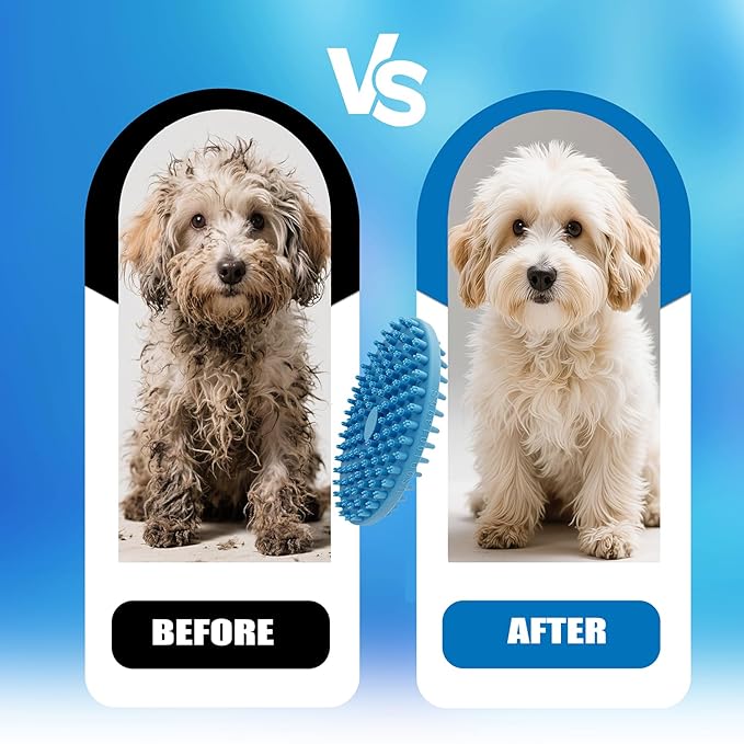 Dog Grooming Brush, Lilpep Pet Shampoo Bath Brush Soothing Massage Rubber Comb with Adjustable Ring Handle for Long Short Haired Dogs and Cats