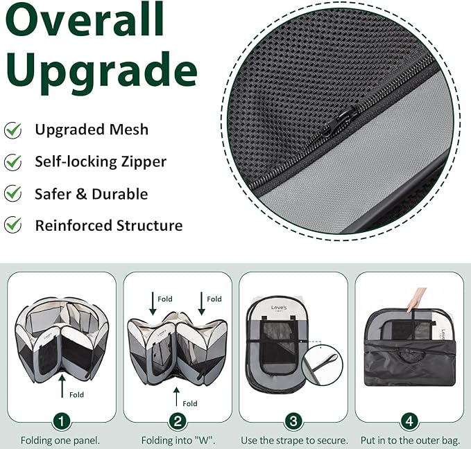 Love's cabin Pet Puppy Dog Playpen, Large Dog Tent Crates Cage Indoor/Outdoor, Portable Playpen for Cat, Foldable Pop Up Dog Kennel Playpen with Carring Case, Removable Zipper Top, Grey